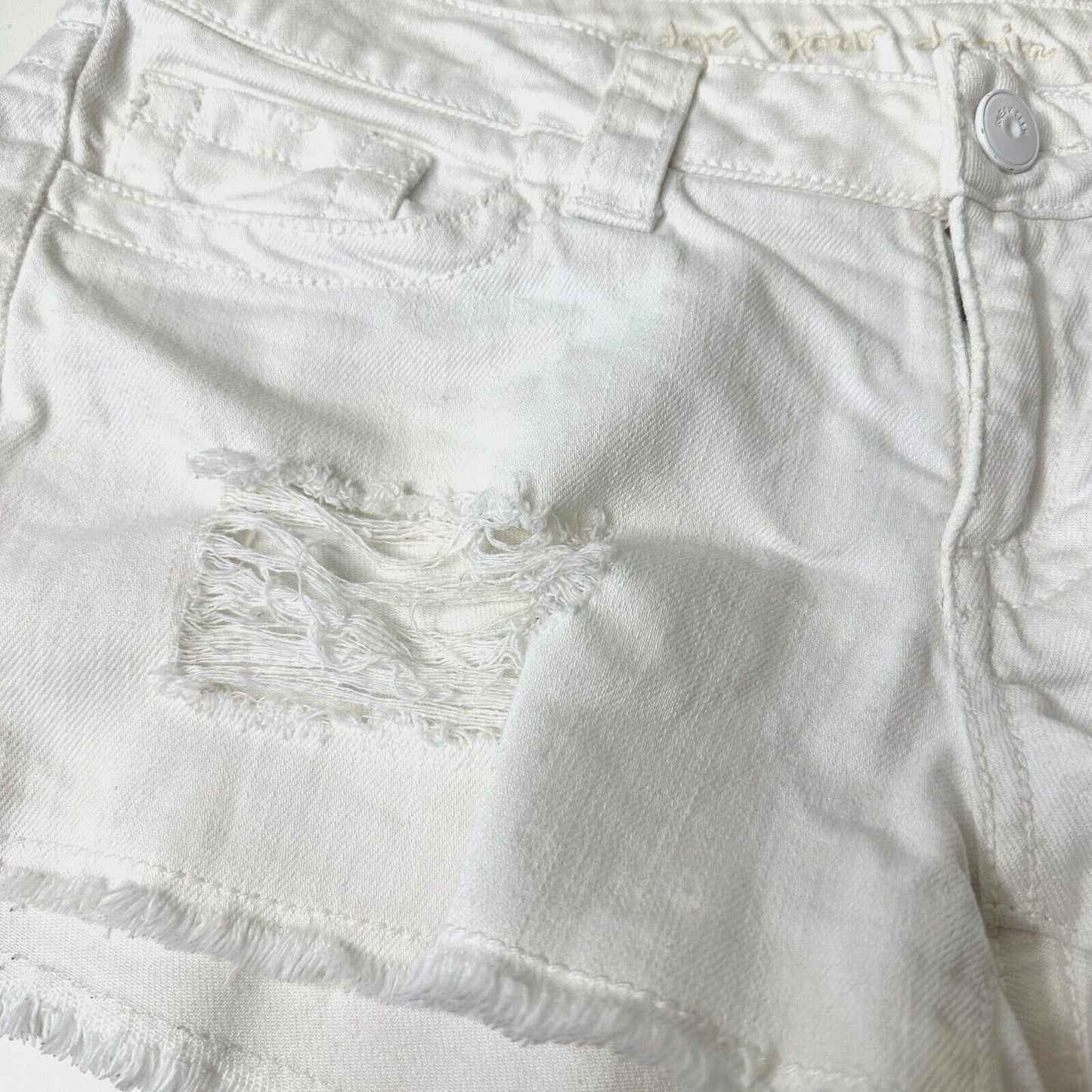 Adore Your Denim SPJ White Distress Denim Jean Shorts Raw Edge