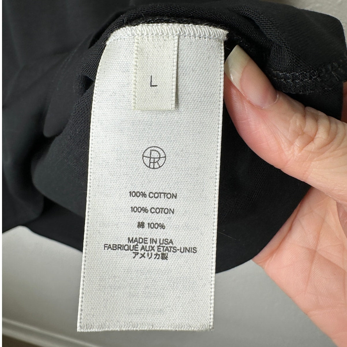 NWT The Row Black Chiara Round Neck Short Sleeve 100% Pima Cotton Top L