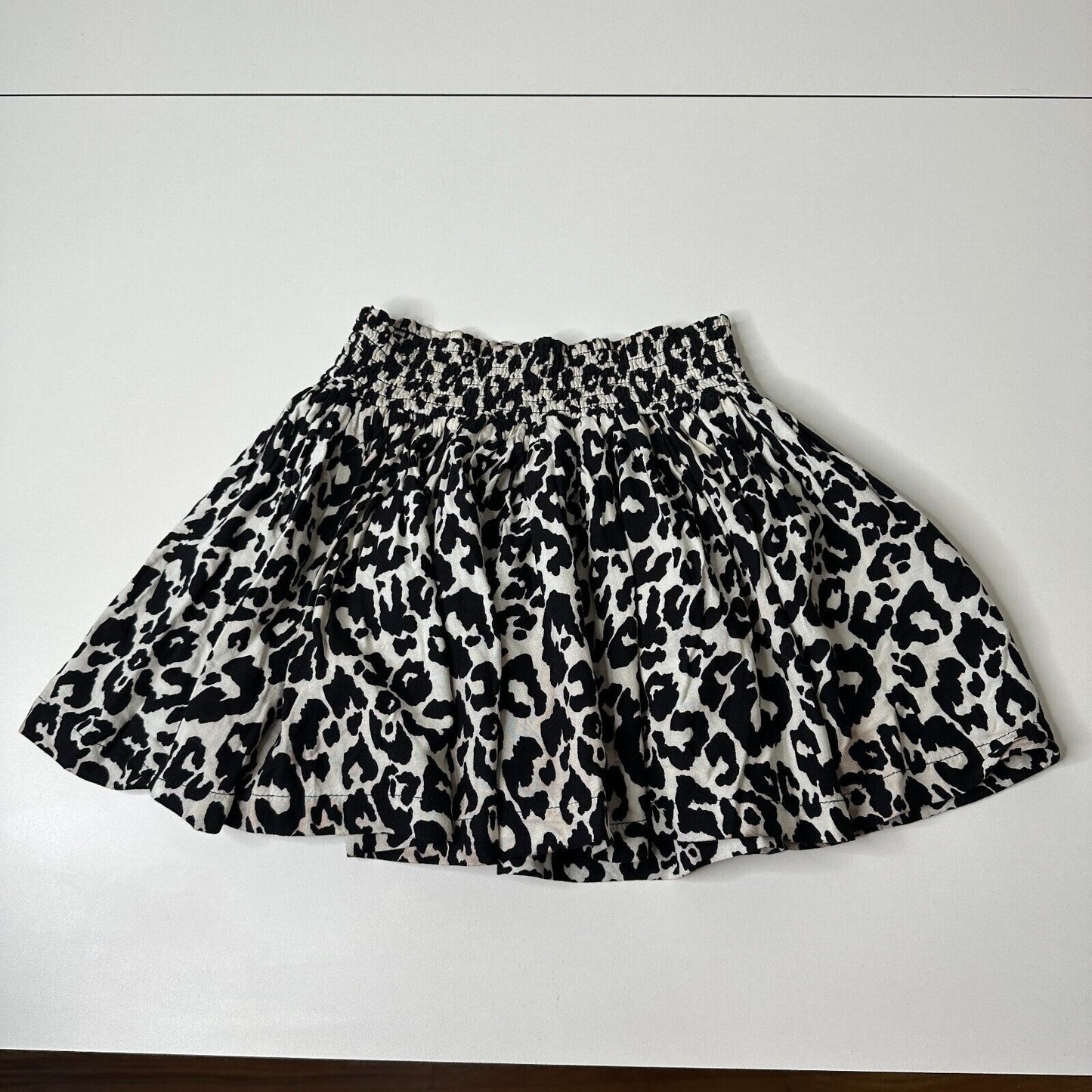 H&M Divided Leopard Print Cream and Black Ruffled Saucy Mini Skirt Smock Waist 4