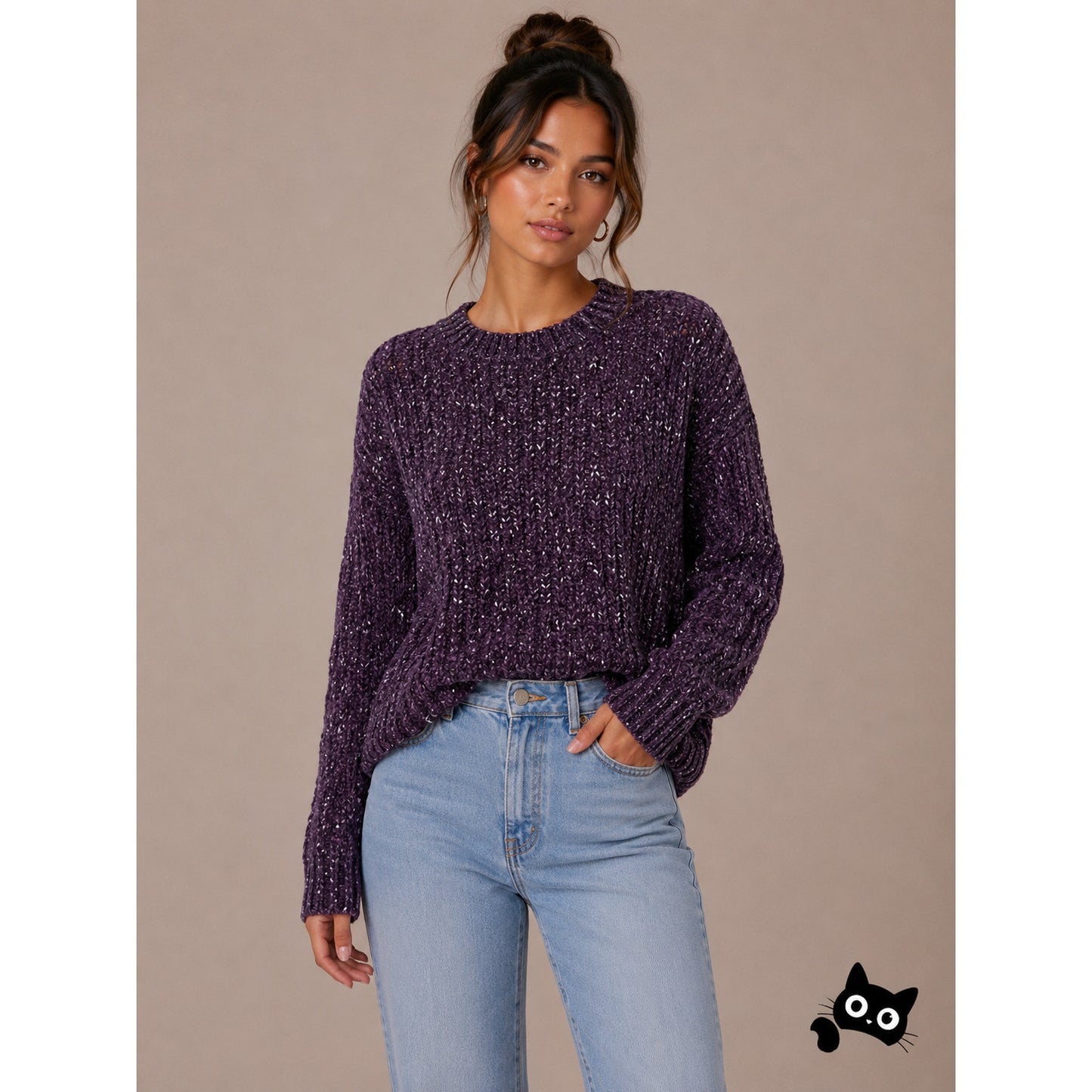 Calvin Klein Aubergine Soft Chenille Crewneck Pullover Long Sleeves Sweater XS