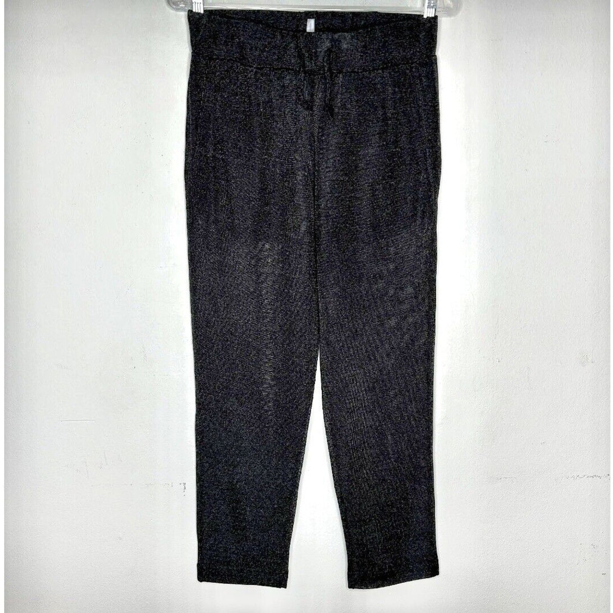Elaine Field Black Metallic Shimmer & Sheer Mesh Tie Waist Slash Pocket Pants 1