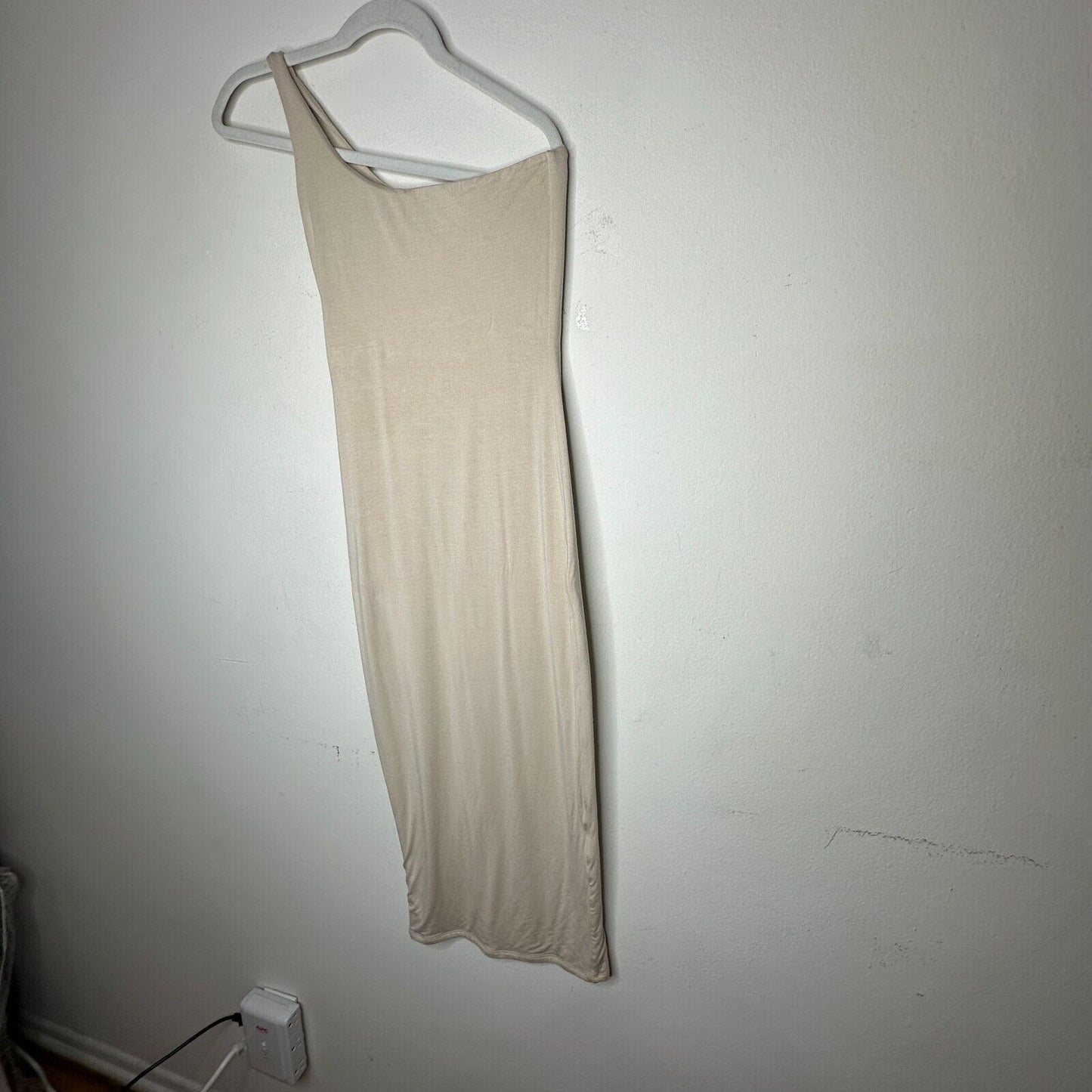 Re Ona Ivory Sophia One Shoulder Sexy Bodycon Knit Lined Midi Dress Medium