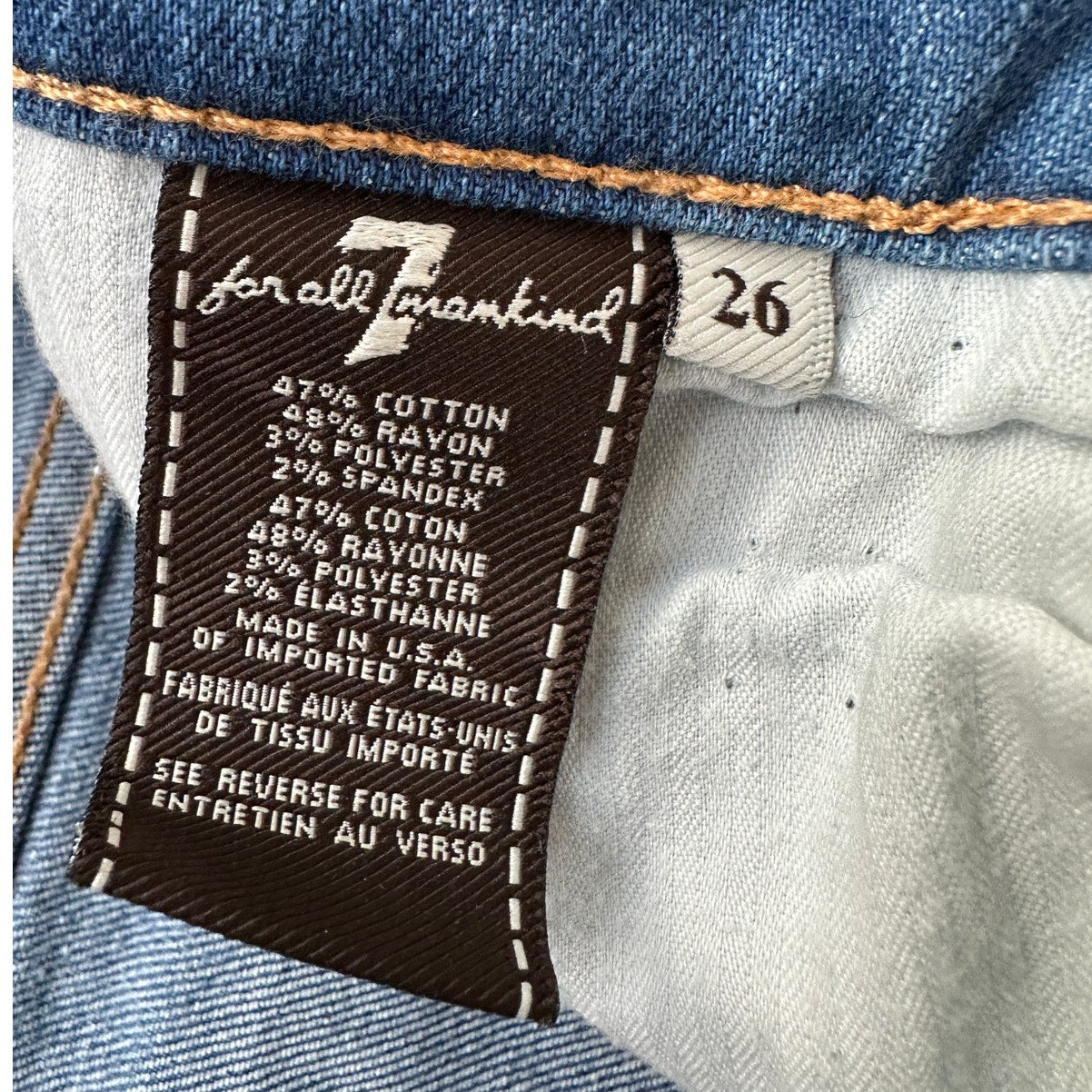 7 For All Mankind Medium Wash Mid Rise Button Fly Roll Up Cuff Jean Shorts 26