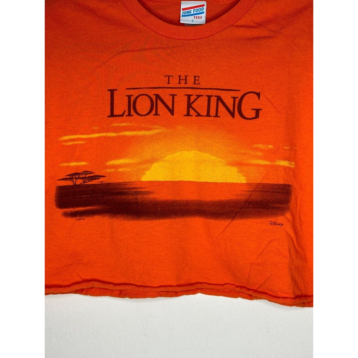 Junkfood Tees Orange Short Sleeve Round Neck Lion King Graphic Raw Hem Crop Tee