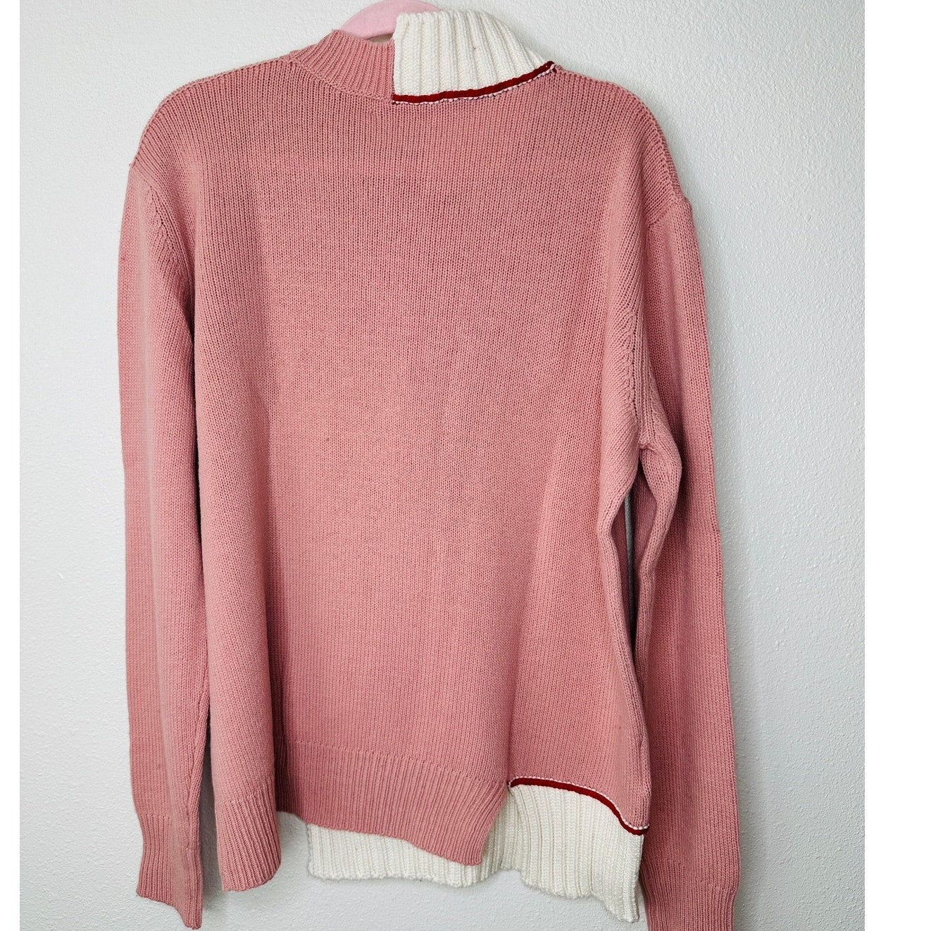 Marni Pink Cream Red Asymmetrical Neck & Hem Long Sleeve Sweater 46 / 10