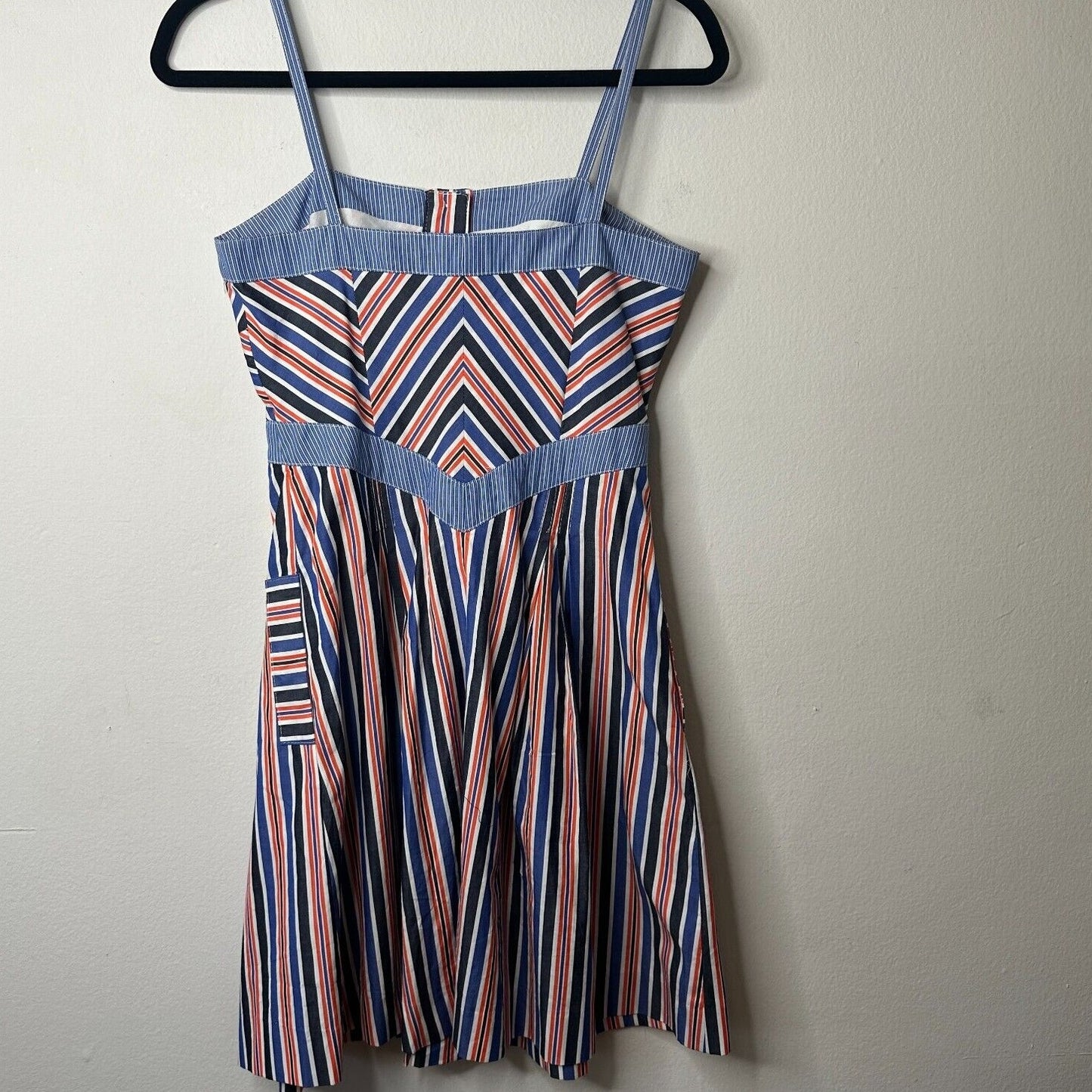 Zachary's Smile Blue White Orange Stripe Spaghetti Strap Button Sun Dress 6