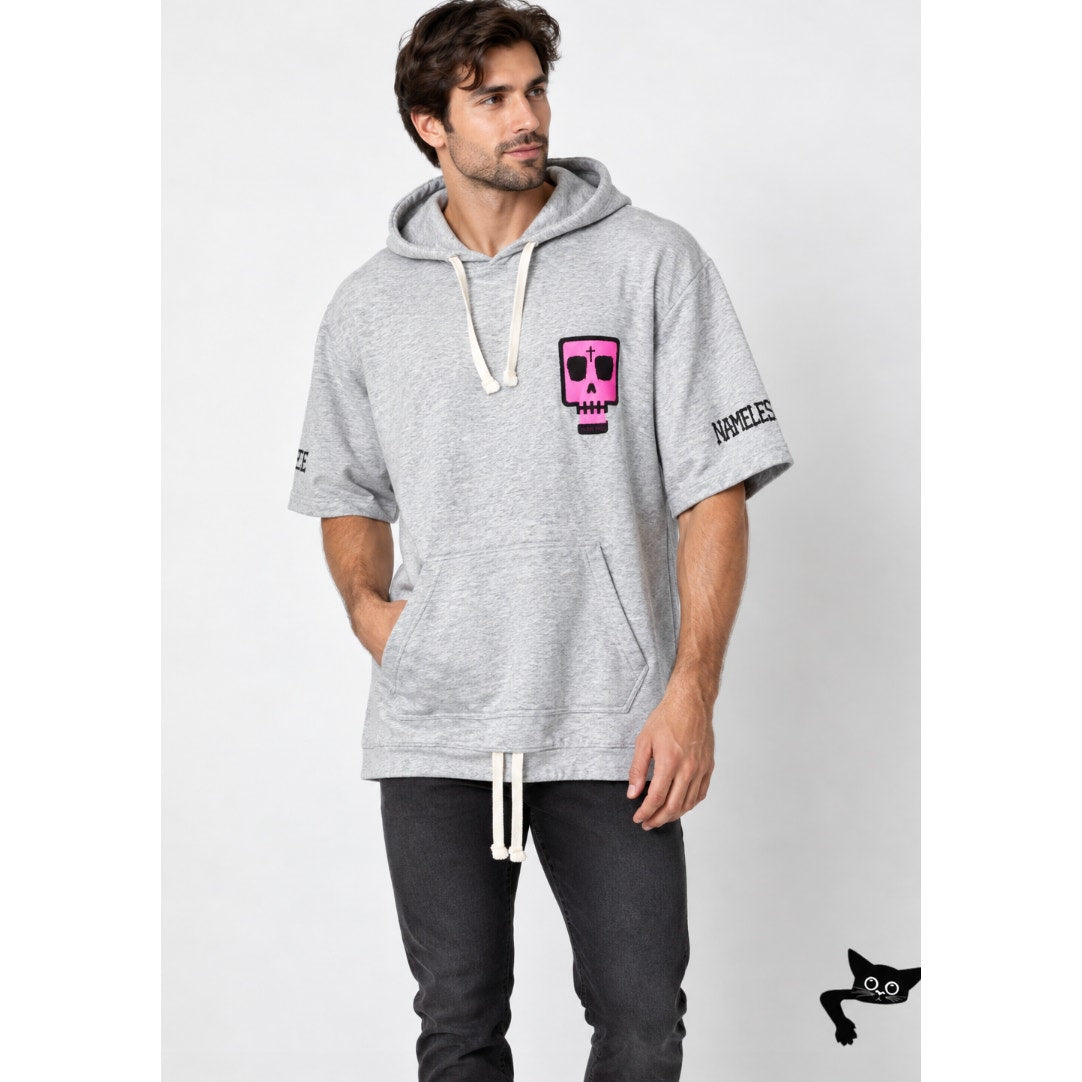 Purple Haus Machine Cut Short Sleeve Kangaroo Pouch Hoodie Pullover Sweater 2XL