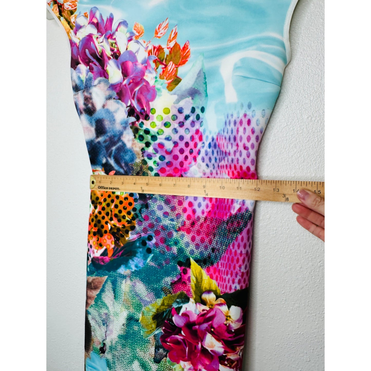 Clover Canyon Pool Flower Neoprene MultiColor Aqua Bodycon Dress XS