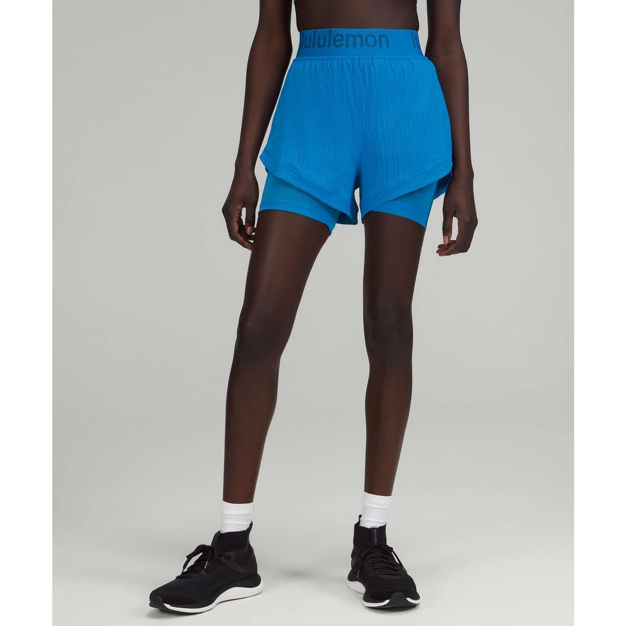 Lululemon Blue Crinkle High Rise Shorts Size 4 Women's Lined Athletic