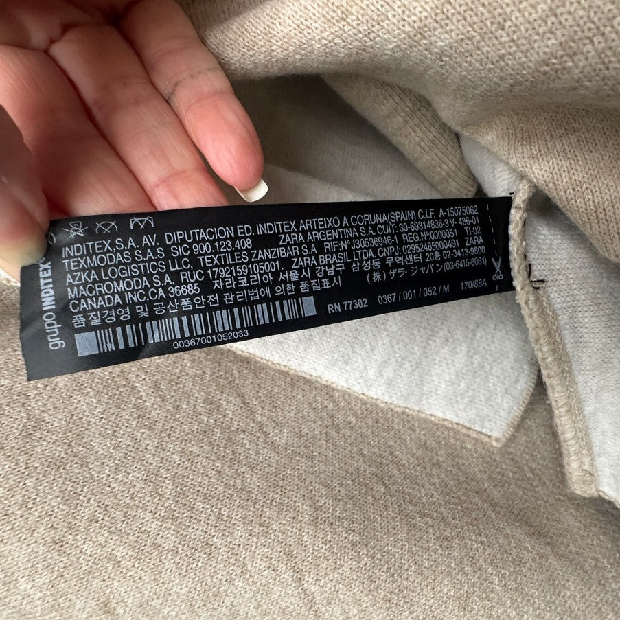 Zara Knit Two-Tone Waterfall Cardigan Sweater Tan/Cream Women M