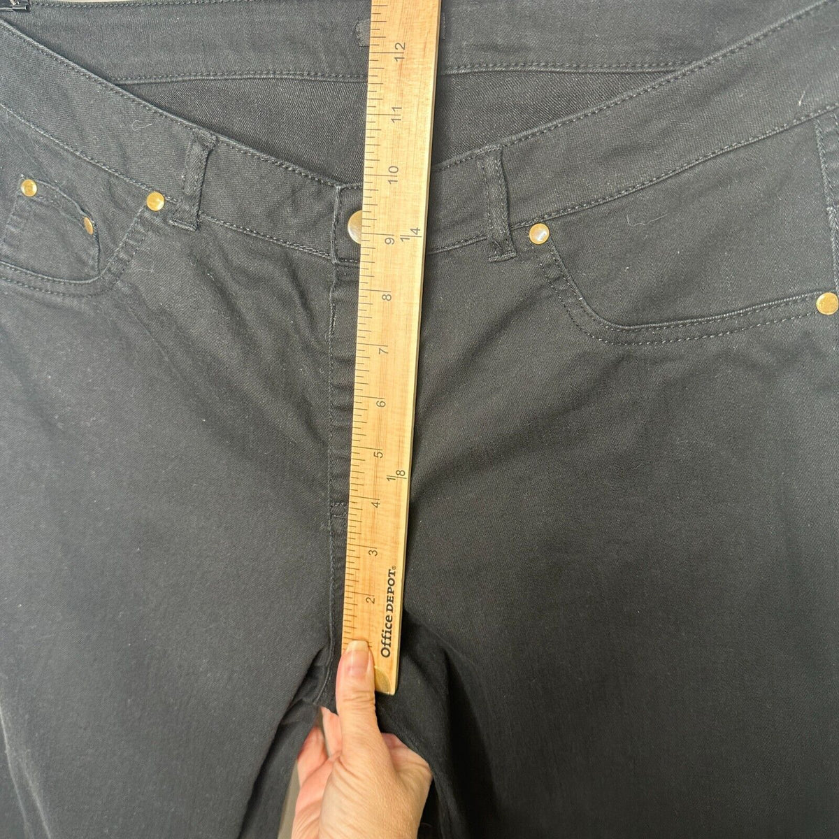 Iman Jet Black Stretch Flat Front-Button Zipper Straight Leg Pant Jean L Short