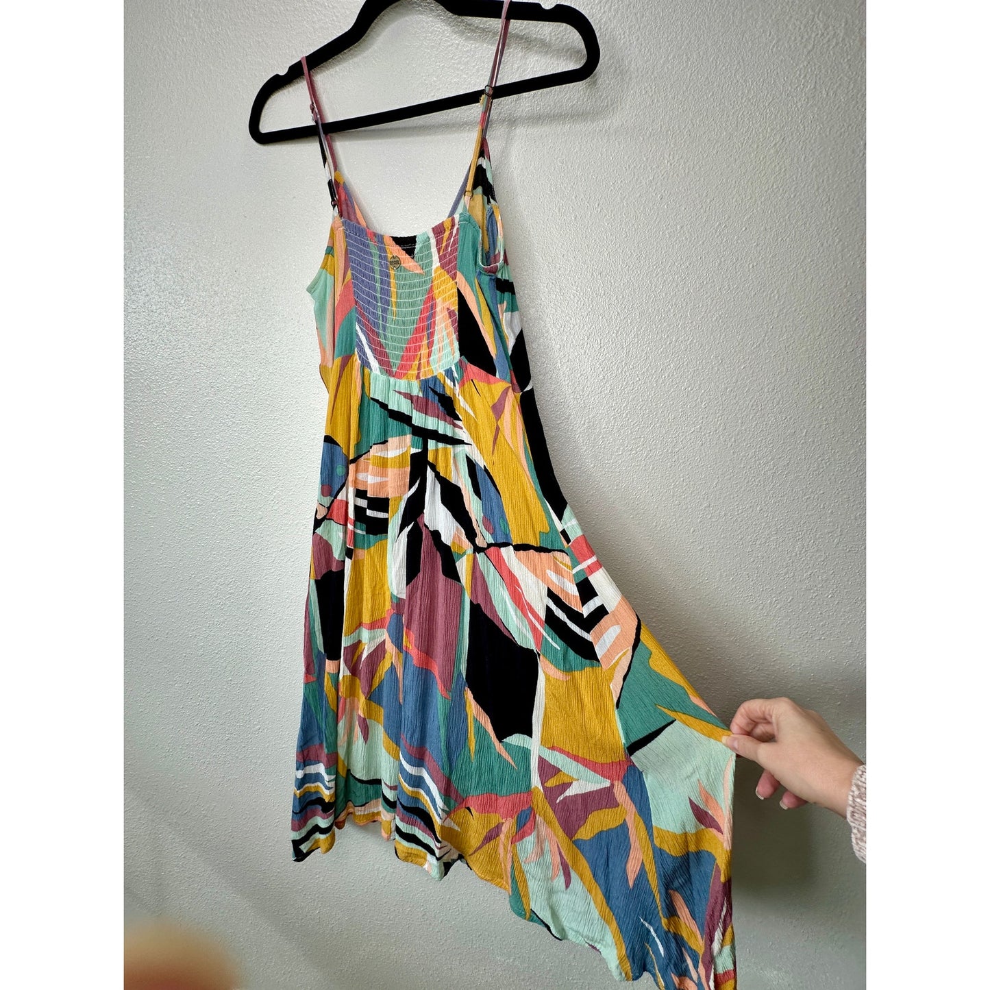 Rip Curl Black White Blue Abstract Tropical Print Button Front Swing Dress Boho M