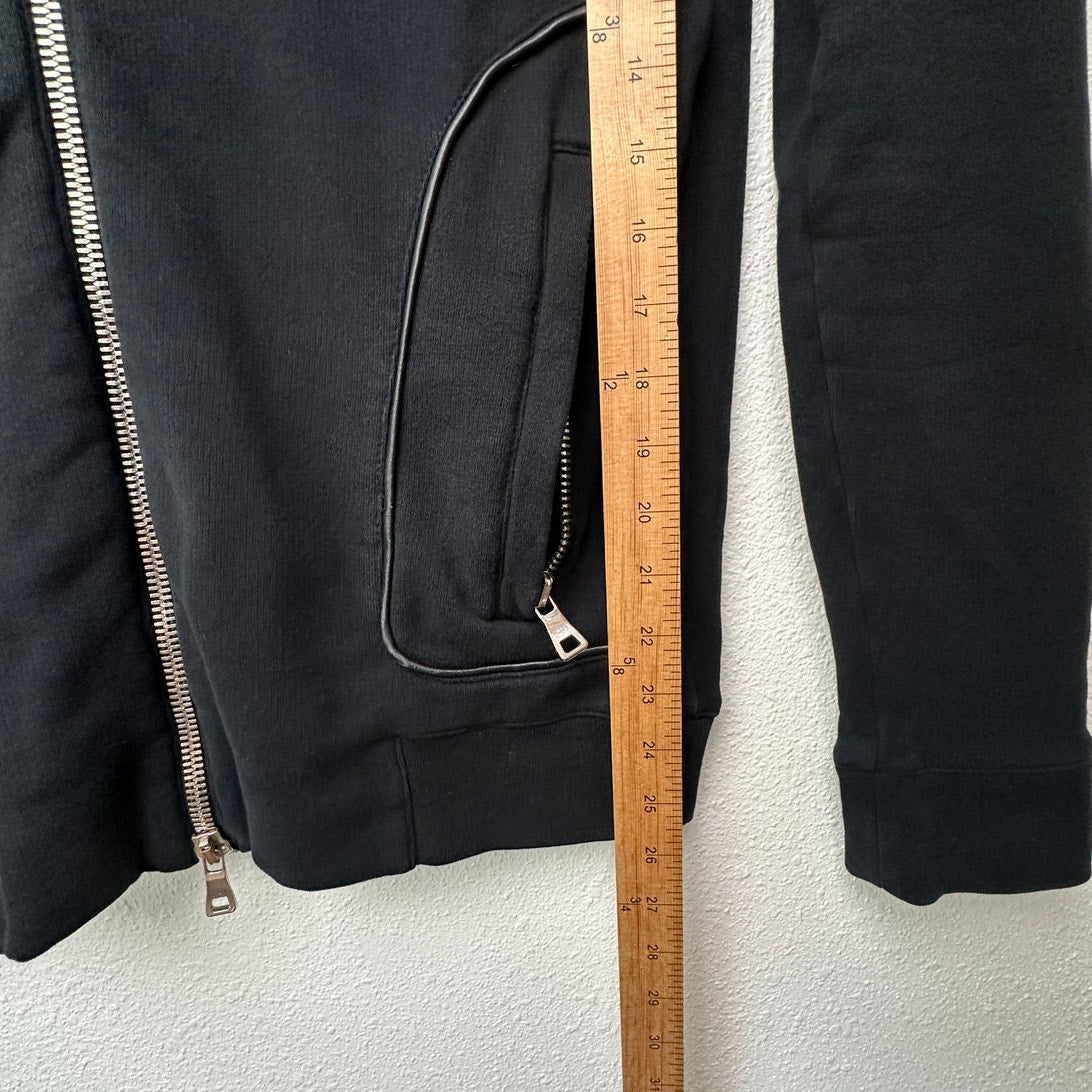 Balmain Black Moto Hoodie Leather-Shoulder Zip Sweatshirt Men M