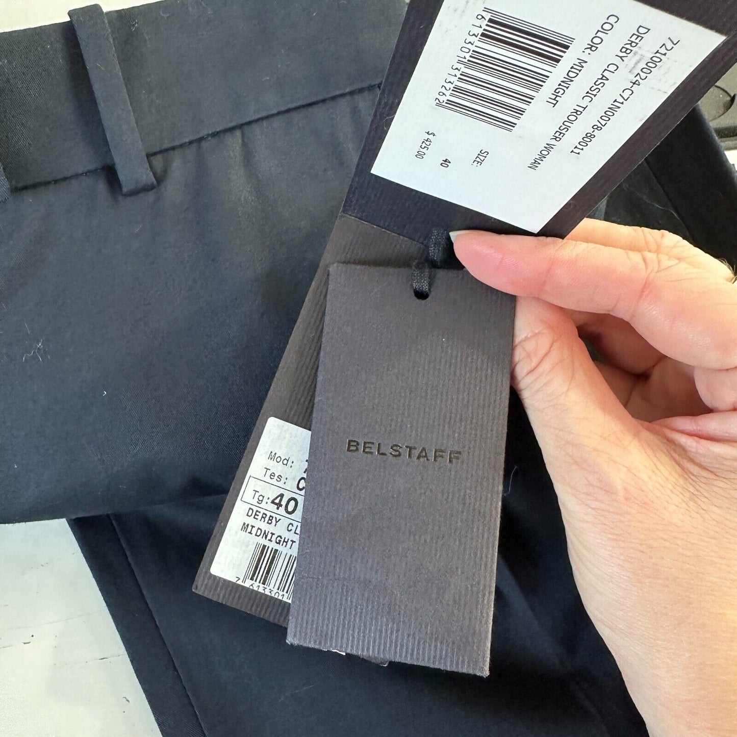 NWT Belstaff Midnight Black The Derby Classic Trouser Belt Loops Flare Legs 40