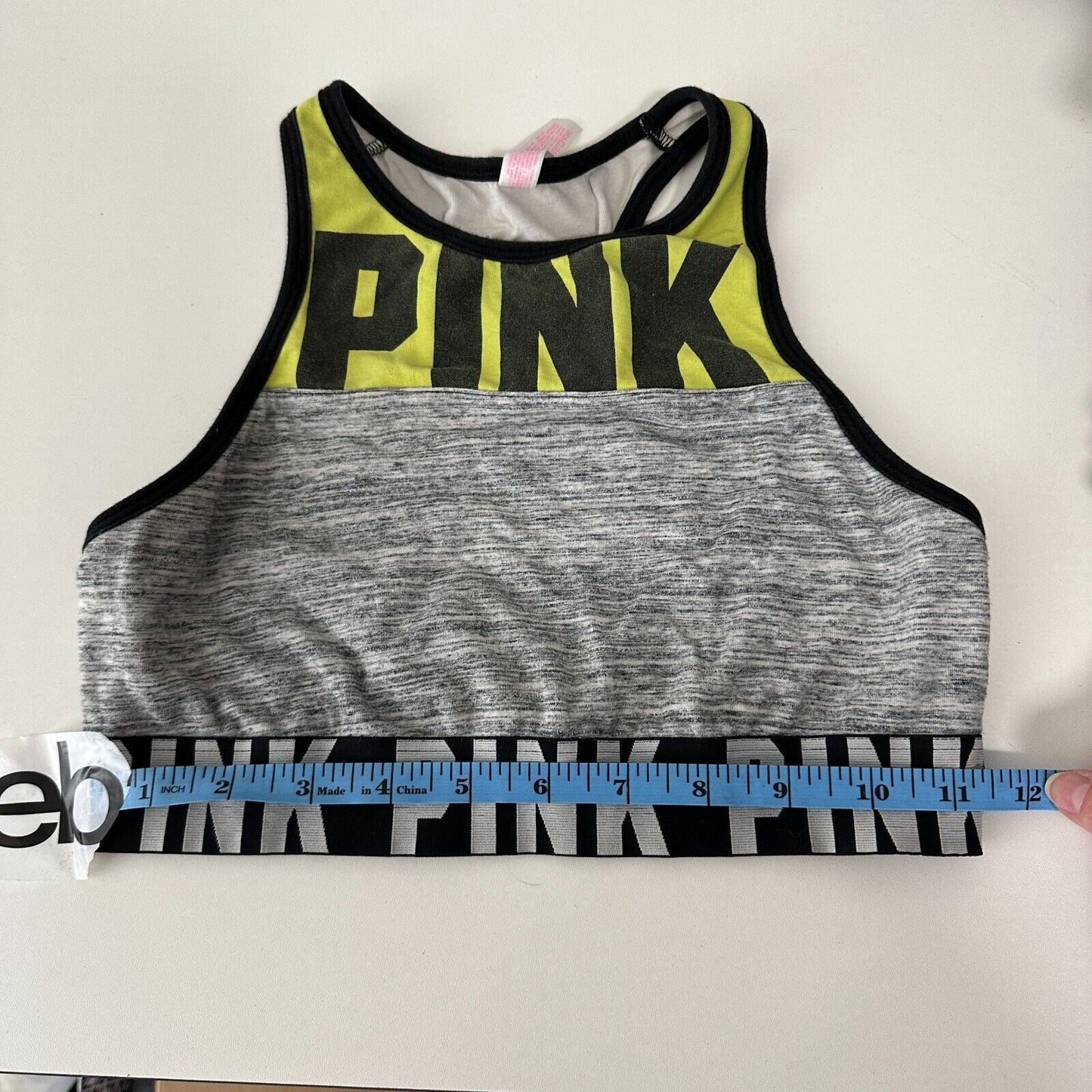 Victoria Secret Pink Gray White Yellow Black Logo Racerback Sports Bra S