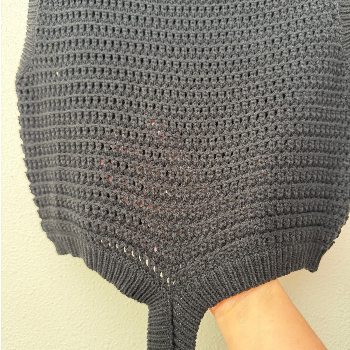 Et Clet Black Crochet Open Knit Wrap Tie Crop Sweater Vest L