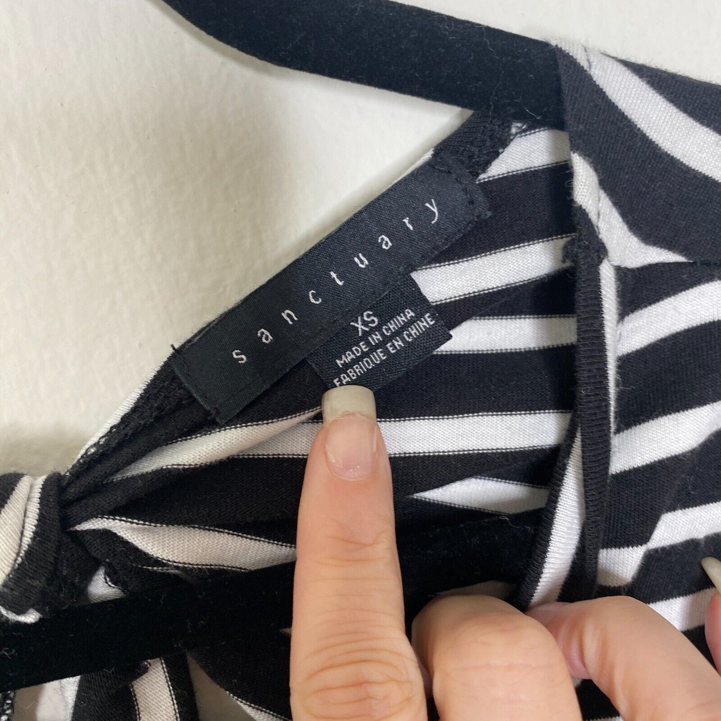 Evereve Sanctuary 3/4 Sleeve Black & White Stripe Open Back Tie Neck Dress XS