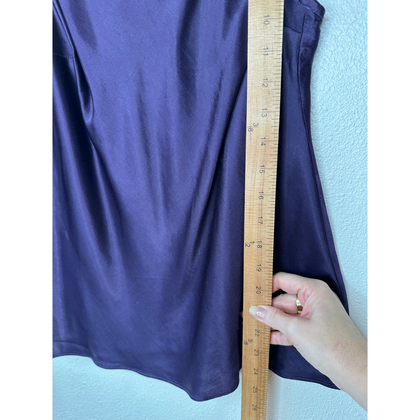 Nation Dark Purple Satin Mock Neck Sleeveless Keyhole Back Blouse S