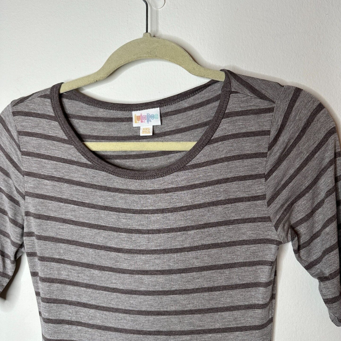 Julia Midi Gray-Stripe Short Sleeve Pullover Stretch Bodycon Dress XXS