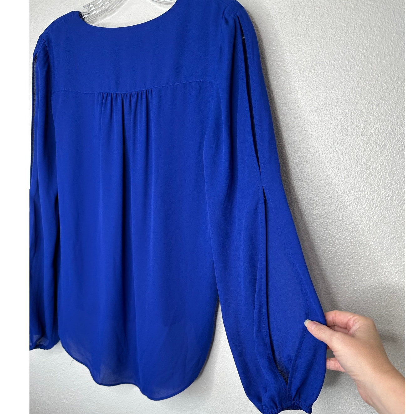 NWT INC Royal Blue VNeck Faux Wrap Long Sleeve High-Low Blouse XS