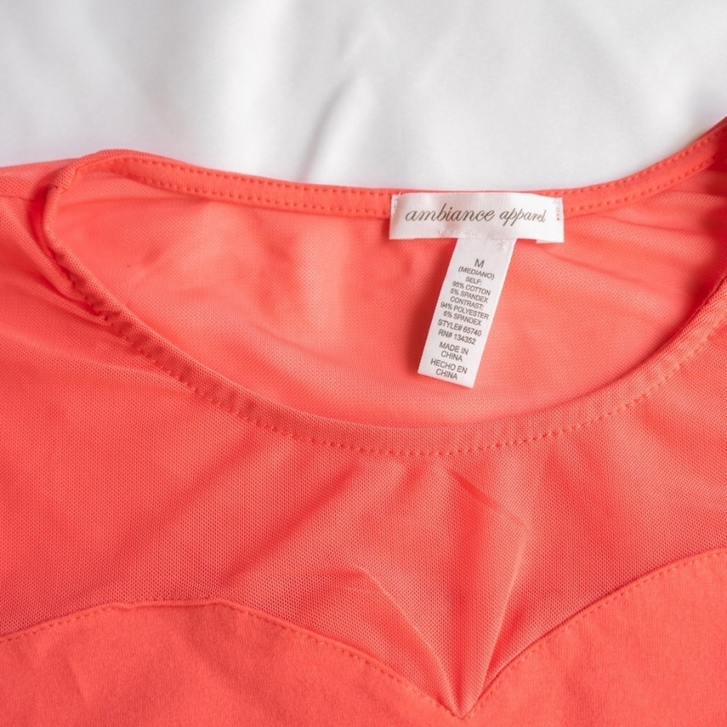 NWT Cute Peach Coral Sheer Heart Design Crop Top Blouse 3/4 sleeve Medium