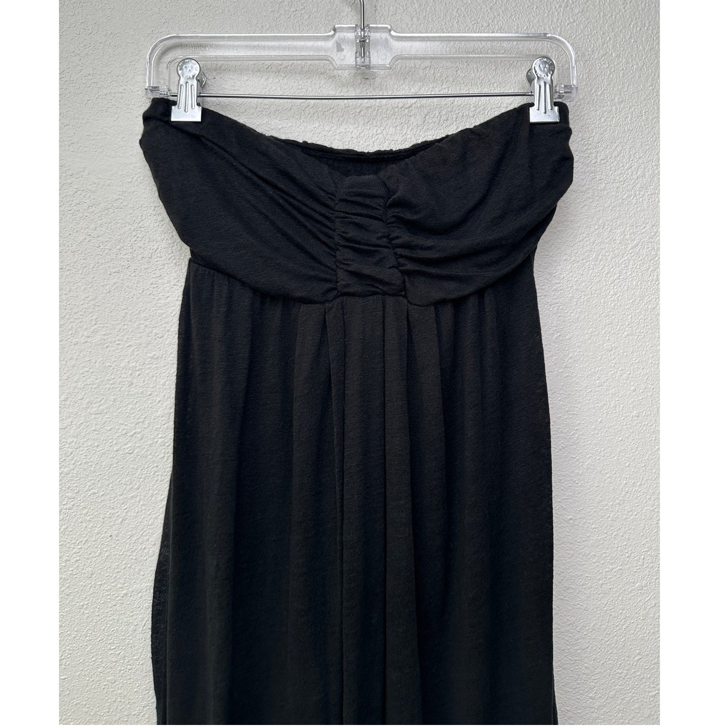 Bordeaux Black Strapless Linen Maxi Dress Ruched Bust Women’s S