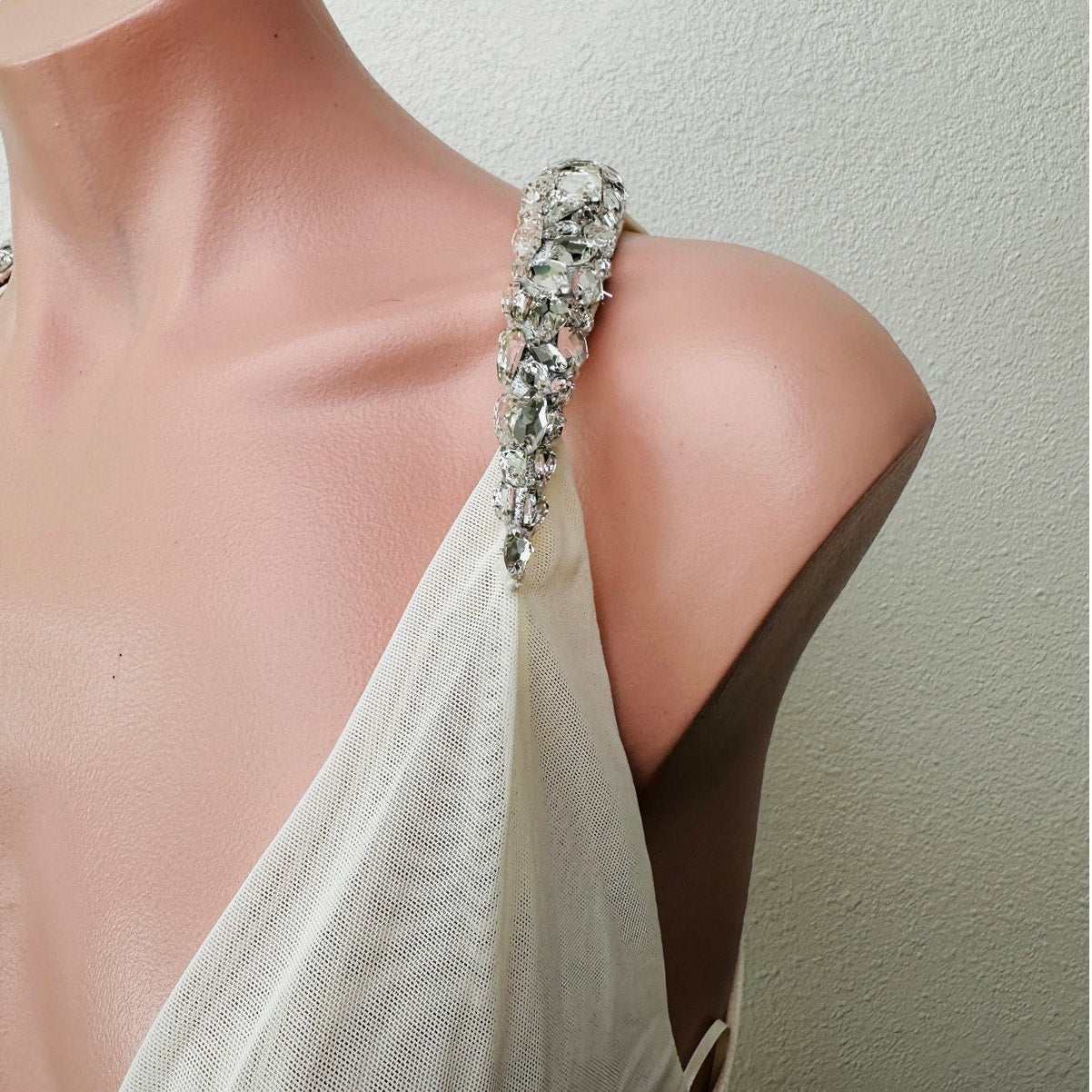 NWT David Koma Cream Crystal Claw Draped Mesh Dress US 6
