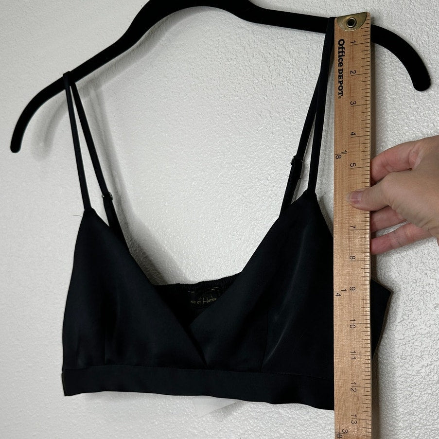 NWT House of Harlow 1960 Black Satin Smocked Back Bralette S