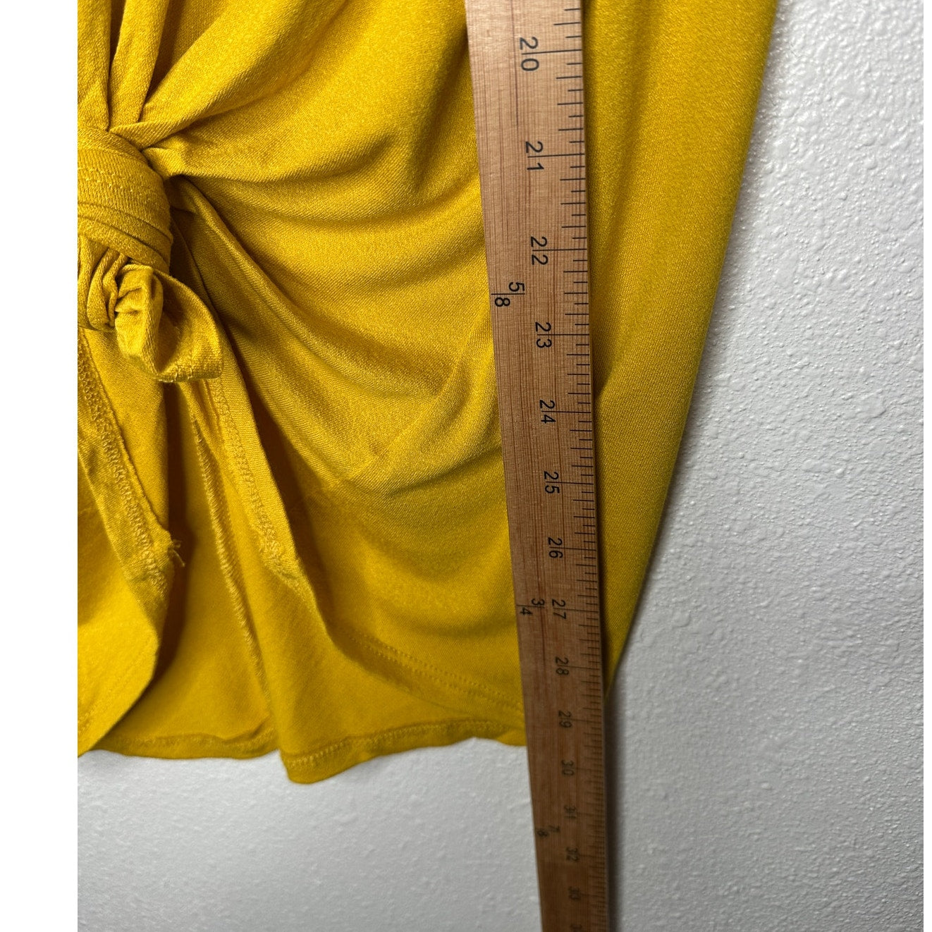 NWT Shop Basic Mustard Yellow round Neck Ruffle Sleeve Front Knot Shirt M