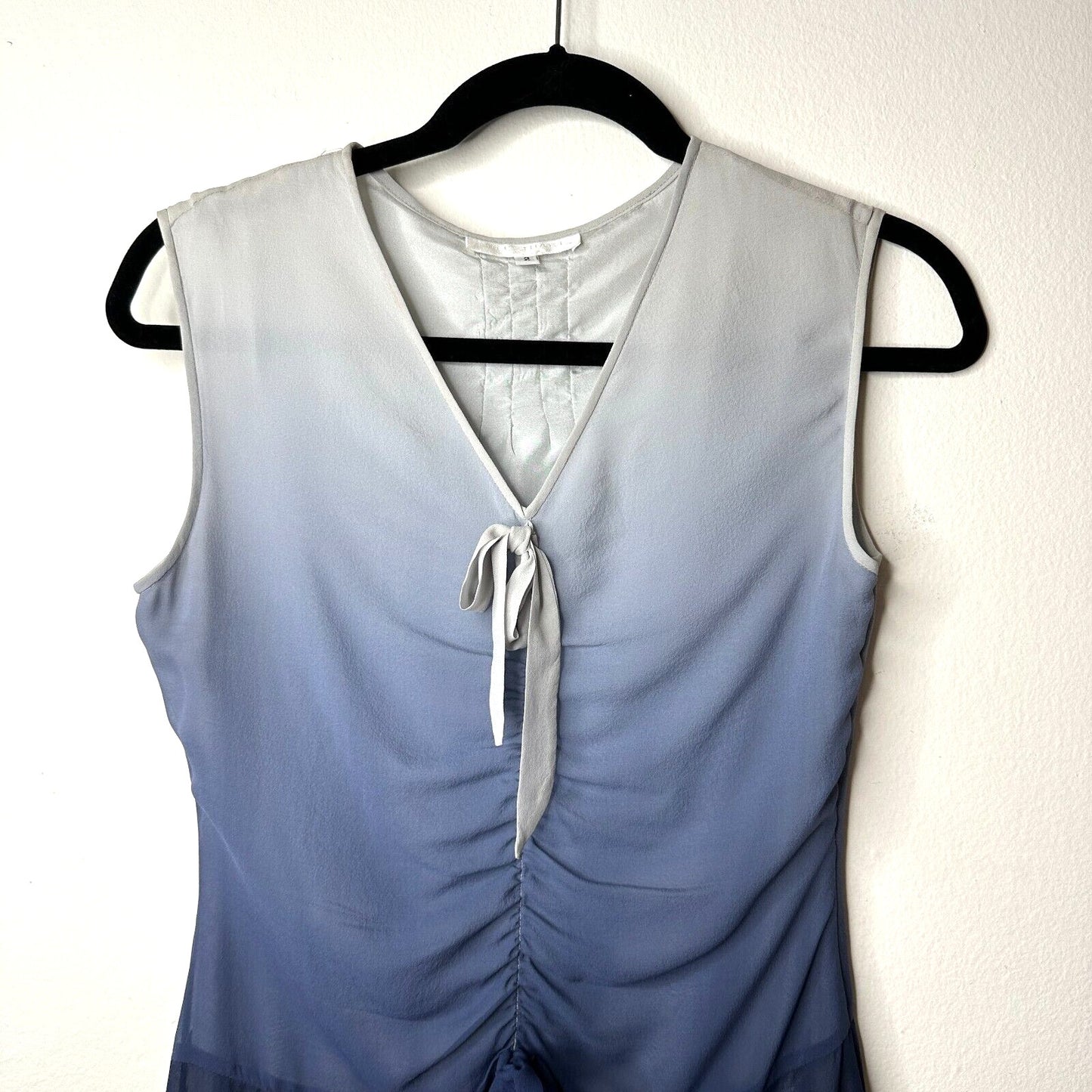 Jill Stuart 100% Silk Gray Navy Ombre Sleeveless Sheer Dress VNeck Side Zip 2
