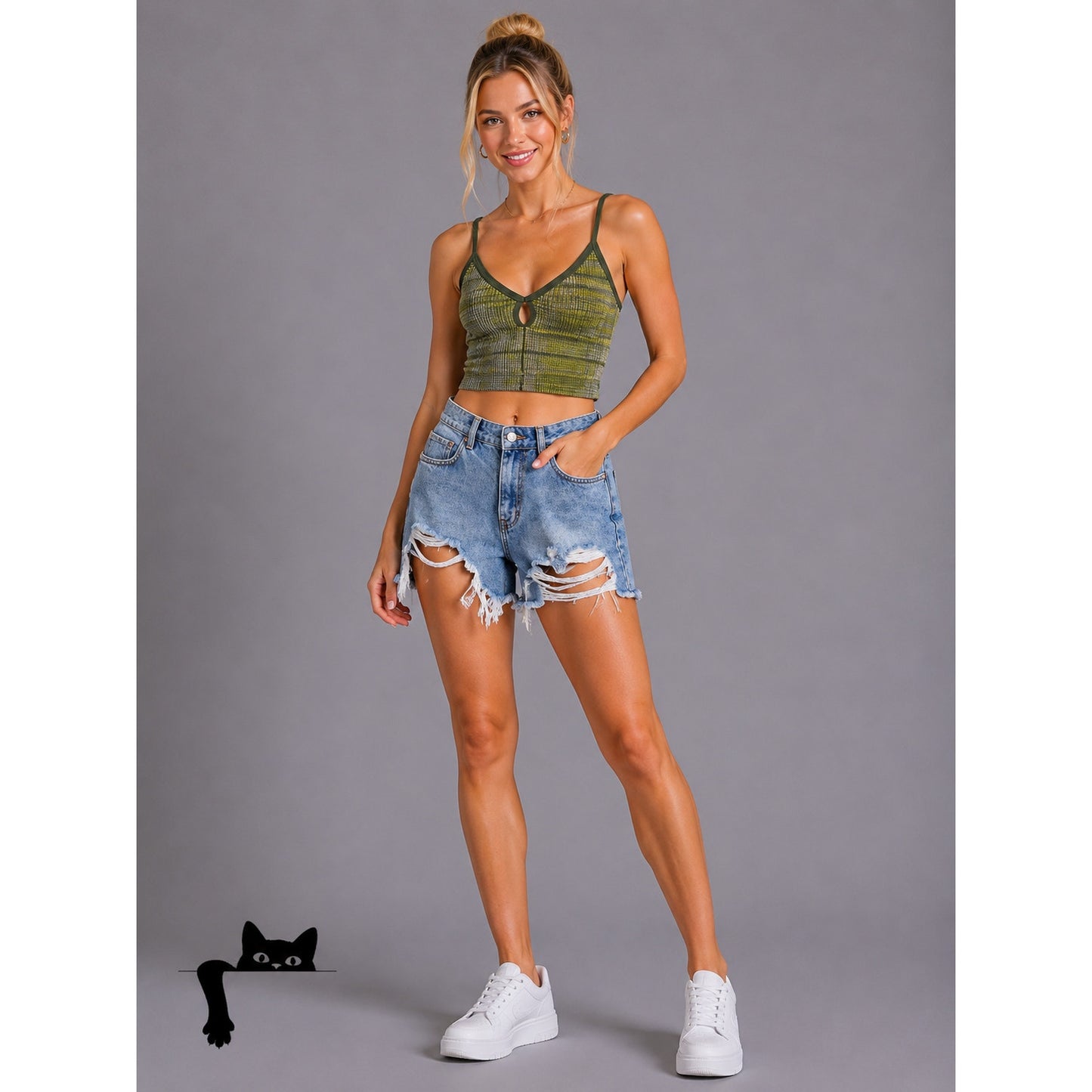 Zara High Waist Medium Wash Extreme Distressing Raw Hem Denim Jean Shorts 4