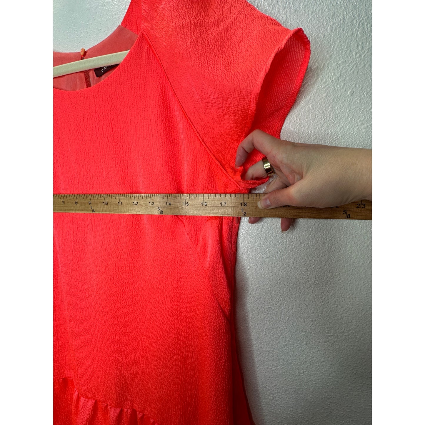 Comptoir Des Cotonniers Florescent Orange Round Neck Cap Sleeve Ruffle Dress 40 / 8