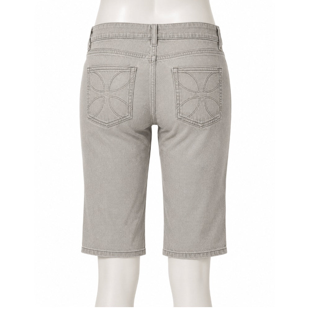 VTG Habitual Gray Taupe Low Rise Bermuda Long Line Design Pocket Denim Shorts 25