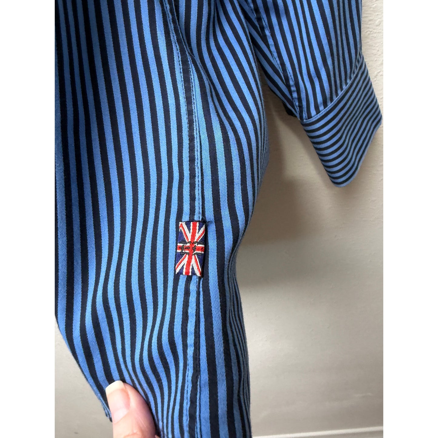 English Laundry Blue Black Stripe Button Front Shirt Mens L